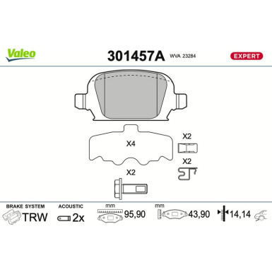 Valeo Bremsbelagsatz, Scheibenbremse EXPERT 301457A Valeo Bremsbelagsatz, Scheibenbremse EXPERT 301457A