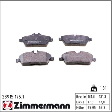 Zimmermann Bremsbelagsatz, Scheibenbremse 23915.175.1 Zimmermann Bremsbelagsatz, Scheibenbremse 23915.175.1