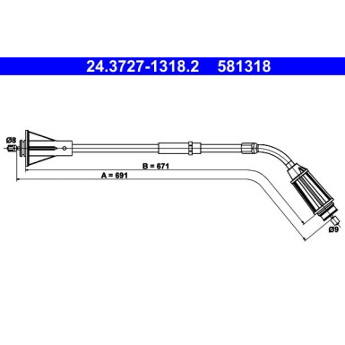 ATE Seilzug, Feststellbremse 24.3727-1318.2 ATE Seilzug, Feststellbremse 24.3727-1318.2
