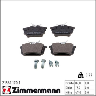 Zimmermann Bremsbelagsatz, Scheibenbremse 21861.170.1 Zimmermann Bremsbelagsatz, Scheibenbremse 21861.170.1