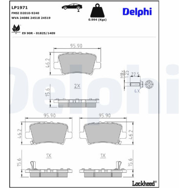Delphi Bremsbelagsatz, Scheibenbremse LP1971 Delphi Bremsbelagsatz, Scheibenbremse LP1971