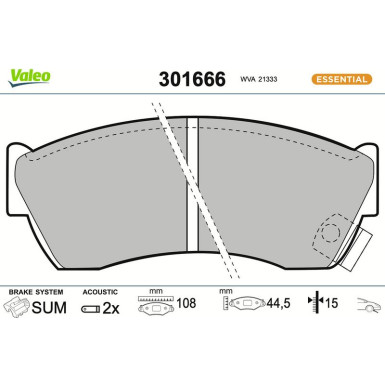 Valeo Bremsbelagsatz, Scheibenbremse ESSENTIAL 301666