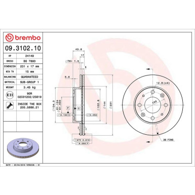 Brembo Bremsscheibe PRIME LINE 09.3102.10 Brembo Bremsscheibe PRIME LINE 09.3102.10