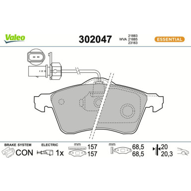 Valeo Bremsbelagsatz, Scheibenbremse ESSENTIAL 302047