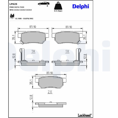 Delphi Bremsbelagsatz, Scheibenbremse LP625 Delphi Bremsbelagsatz, Scheibenbremse LP625