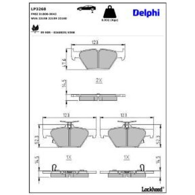 Delphi Bremsbelagsatz, Scheibenbremse LP3268