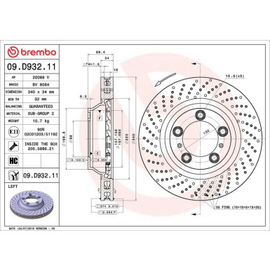 Brembo Bremsscheibe PRIME LINE - UV Coated 09.D932.11