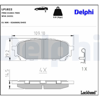 Delphi Bremsbelagsatz, Scheibenbremse LP1822 Delphi Bremsbelagsatz, Scheibenbremse LP1822