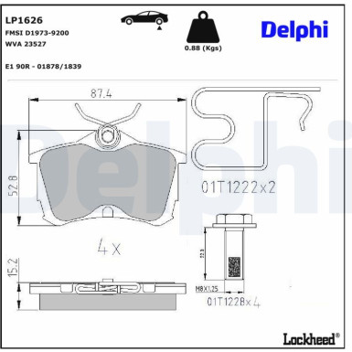 Delphi Bremsbelagsatz, Scheibenbremse LP1626 Delphi Bremsbelagsatz, Scheibenbremse LP1626