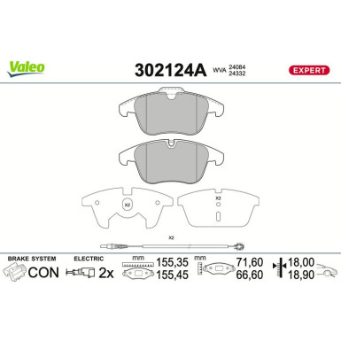 Valeo Bremsbelagsatz, Scheibenbremse EXPERT 302124A Valeo Bremsbelagsatz, Scheibenbremse EXPERT 302124A