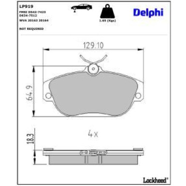 Delphi Bremsbelagsatz, Scheibenbremse LP919