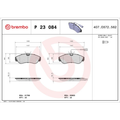 Brembo Bremsbelagsatz, Scheibenbremse PRIME LINE P 23 084 Brembo Bremsbelagsatz, Scheibenbremse PRIME LINE P 23 084