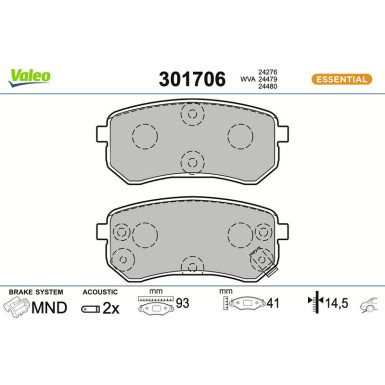 Valeo Bremsbelagsatz, Scheibenbremse ESSENTIAL 301706 Valeo Bremsbelagsatz, Scheibenbremse ESSENTIAL 301706
