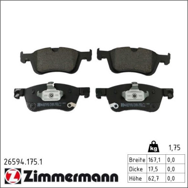 Zimmermann Bremsbelagsatz, Scheibenbremse 26594.175.1