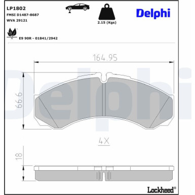Delphi Bremsbelagsatz, Scheibenbremse LP1802 Delphi Bremsbelagsatz, Scheibenbremse LP1802