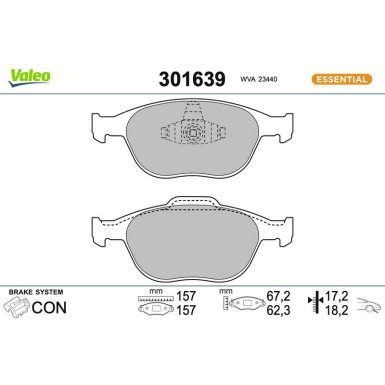 Valeo Bremsbelagsatz, Scheibenbremse ESSENTIAL 301639 Valeo Bremsbelagsatz, Scheibenbremse ESSENTIAL 301639
