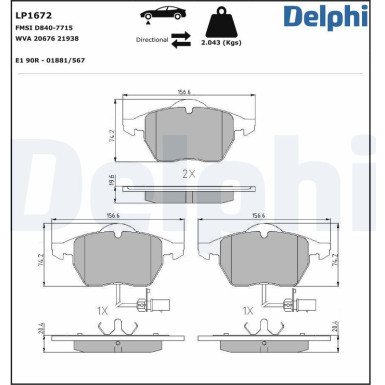 Delphi Bremsbelagsatz, Scheibenbremse LP1672