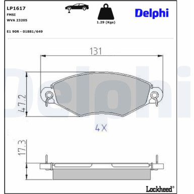 Delphi Bremsbelagsatz, Scheibenbremse LP1617 Delphi Bremsbelagsatz, Scheibenbremse LP1617