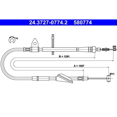 ATE Seilzug, Feststellbremse 24.3727-0774.2 ATE Seilzug, Feststellbremse 24.3727-0774.2