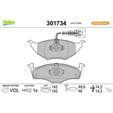 Valeo Bremsbelagsatz, Scheibenbremse ESSENTIAL 301734