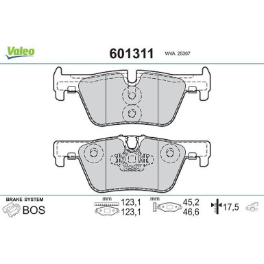 Valeo Bremsbelagsatz, Scheibenbremse 601311 Valeo Bremsbelagsatz, Scheibenbremse 601311