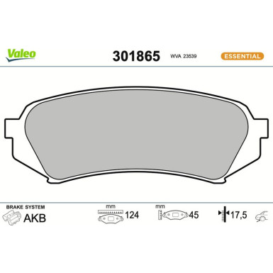 Valeo Bremsbelagsatz, Scheibenbremse ESSENTIAL 301865 Valeo Bremsbelagsatz, Scheibenbremse ESSENTIAL 301865
