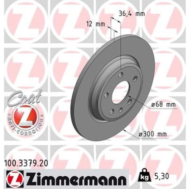 ZIMMERMANN 100.3379.20 Bremsscheibe COAT Z Ø300, 5x112, voll, beschichtet