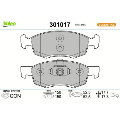 Valeo Bremsbelagsatz, Scheibenbremse ESSENTIAL 301017