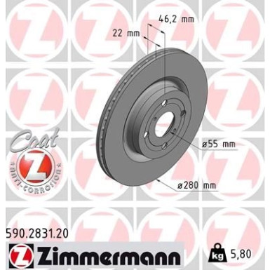 Zimmermann Bremsscheibe Coat Z 590.2831.20 Zimmermann Bremsscheibe Coat Z 590.2831.20