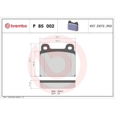 Brembo Bremsbelagsatz, Scheibenbremse PRIME LINE P 85 002