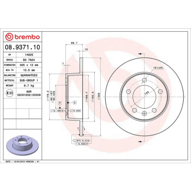 Brembo Bremsscheibe PRIME LINE 08.9371.10 Brembo Bremsscheibe PRIME LINE 08.9371.10