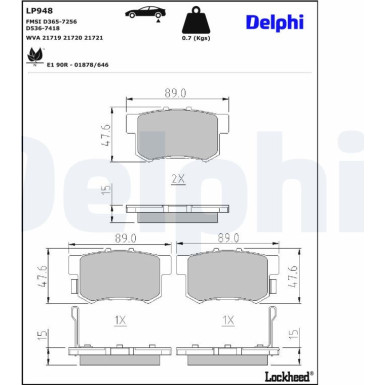 Delphi Bremsbelagsatz, Scheibenbremse LP948 Delphi Bremsbelagsatz, Scheibenbremse LP948