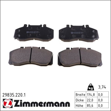 Zimmermann Bremsbelagsatz, Scheibenbremse 29835.220.1