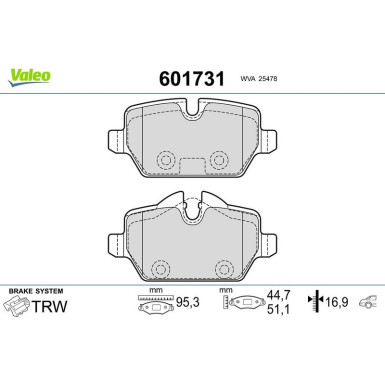 Valeo Bremsbelagsatz, Scheibenbremse 601731 Valeo Bremsbelagsatz, Scheibenbremse 601731