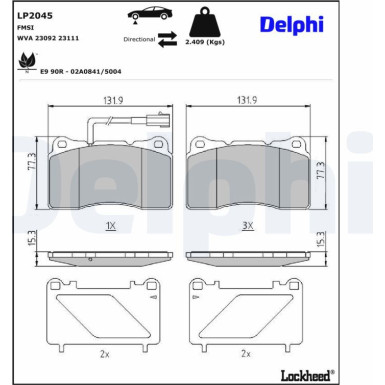 Delphi Bremsbelagsatz, Scheibenbremse LP2045