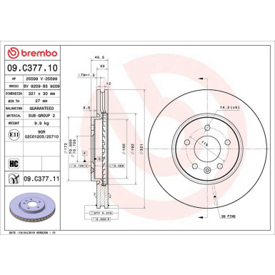 BREMBO 09.C377.11 Bremsscheibe COATED DISC LINE Ø321mm innenbelüftet BREMBO 09.C377.11 Bremsscheibe COATED DISC LINE Ø321mm innenbelüftet