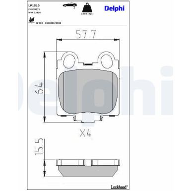 Delphi Bremsbelagsatz, Scheibenbremse LP1510 Delphi Bremsbelagsatz, Scheibenbremse LP1510