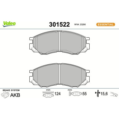 Valeo Bremsbelagsatz, Scheibenbremse ESSENTIAL 301522 Valeo Bremsbelagsatz, Scheibenbremse ESSENTIAL 301522