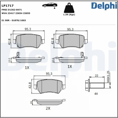 Delphi Bremsbelagsatz, Scheibenbremse LP1717 Delphi Bremsbelagsatz, Scheibenbremse LP1717