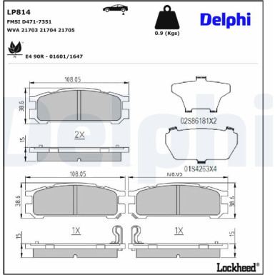 Delphi Bremsbelagsatz, Scheibenbremse LP814