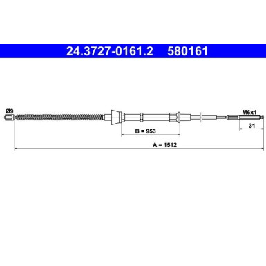 ATE Seilzug, Feststellbremse 24.3727-0161.2 ATE Seilzug, Feststellbremse 24.3727-0161.2