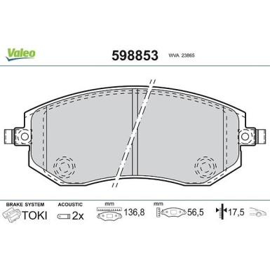 Valeo Bremsbelagsatz, Scheibenbremse 598853 Valeo Bremsbelagsatz, Scheibenbremse 598853