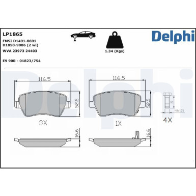 Delphi Bremsbelagsatz, Scheibenbremse LP1865 Delphi Bremsbelagsatz, Scheibenbremse LP1865