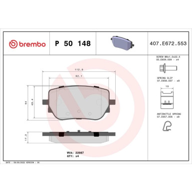 Bremsbelagsatz, Scheibenbremse P 50 148 Bremsbelagsatz, Scheibenbremse P 50 148