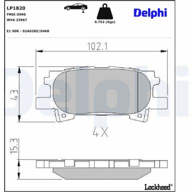 Delphi Bremsbelagsatz, Scheibenbremse LP1820