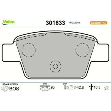 Valeo Bremsbelagsatz, Scheibenbremse ESSENTIAL 301633 Valeo Bremsbelagsatz, Scheibenbremse ESSENTIAL 301633