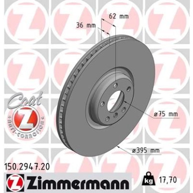 ZIMMERMANN 150.2947.20 Bremsscheibe COAT Z Ø395mm, 5x120, innenbelüftet, beschichtet