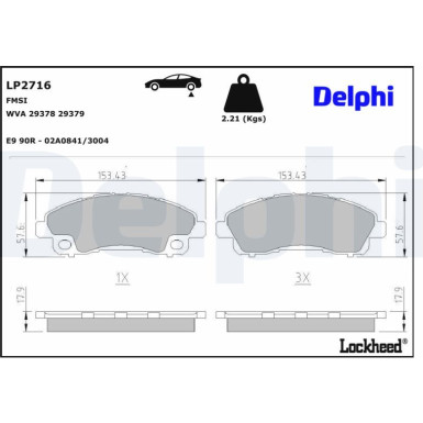 Delphi Bremsbelagsatz, Scheibenbremse LP2716 Delphi Bremsbelagsatz, Scheibenbremse LP2716