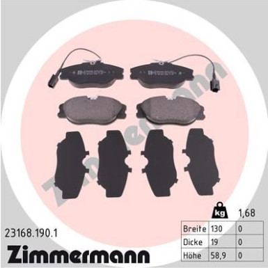 Zimmermann Bremsbelagsatz, Scheibenbremse 23168.190.1 Zimmermann Bremsbelagsatz, Scheibenbremse 23168.190.1