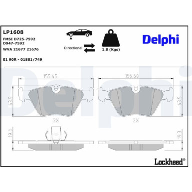 Delphi Bremsbelagsatz, Scheibenbremse LP1608